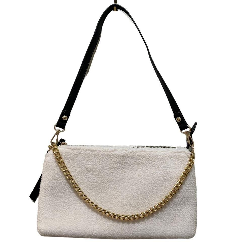 Crossi Shearling Sherpa Chain Shoulder Bag Cream Gold Women's OS Purse